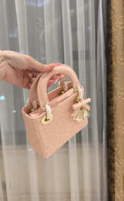 Uubags Dior Mini Lady Bag Light Pink Ostrich Leather with Strap 17x15x7cm - 3