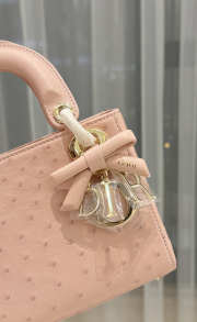 Uubags Dior Mini Lady Bag Light Pink Ostrich Leather with Strap 17x15x7cm - 4