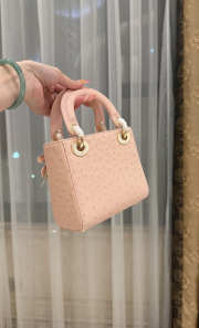 Uubags Dior Mini Lady Bag Light Pink Ostrich Leather with Strap 17x15x7cm - 5