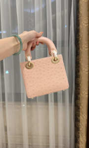Uubags Dior Mini Lady Bag Light Pink Ostrich Leather with Strap 17x15x7cm - 6