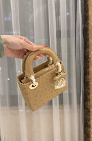 Uubags Dior Mini Lady Bag Camel Beige Ostrich Leather with Strap 17x15x7cm - 2