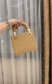 Uubags Dior Mini Lady Bag Camel Beige Ostrich Leather with Strap 17x15x7cm - 4