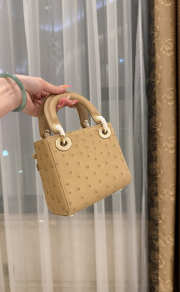 Uubags Dior Mini Lady Bag Camel Beige Ostrich Leather with Strap 17x15x7cm - 5