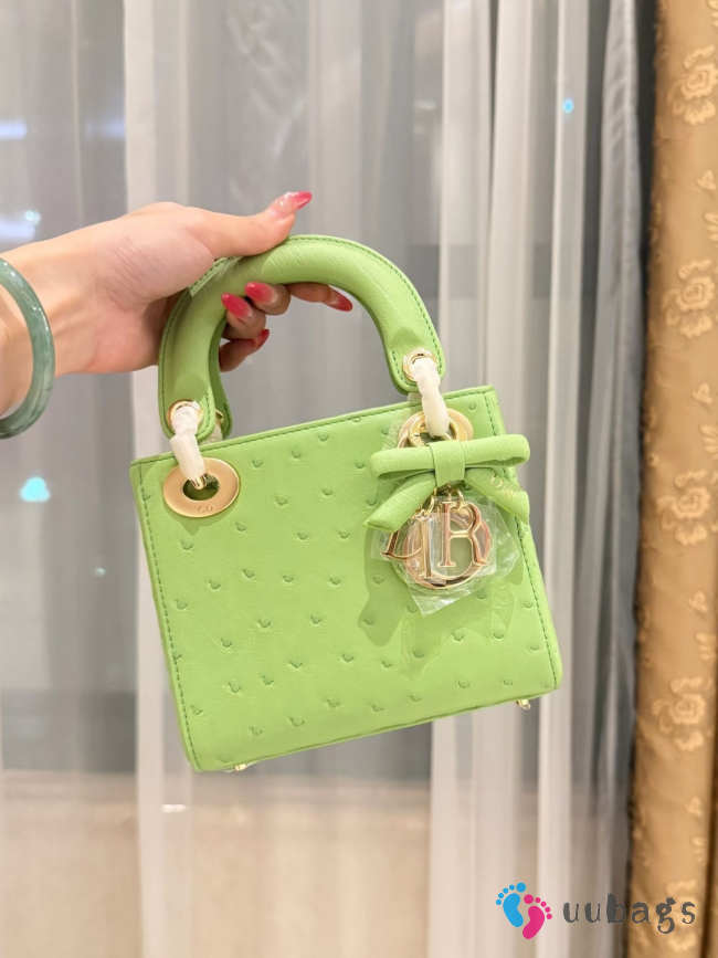 Uubags Dior Mini Lady Bag Green Ostrich Leather with Strap 17x15x7cm - 1