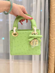 Uubags Dior Mini Lady Bag Green Ostrich Leather with Strap 17x15x7cm - 5