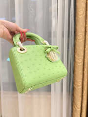 Uubags Dior Mini Lady Bag Green Ostrich Leather with Strap 17x15x7cm - 3