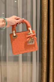 Uubags Dior Mini Lady Bag Orange Ostrich Leather with Strap 17x15x7cm - 1