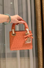 Uubags Dior Mini Lady Bag Orange Ostrich Leather with Strap 17x15x7cm - 6
