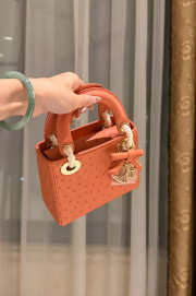 Uubags Dior Mini Lady Bag Orange Ostrich Leather with Strap 17x15x7cm - 5