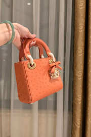 Uubags Dior Mini Lady Bag Orange Ostrich Leather with Strap 17x15x7cm - 4