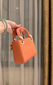 Uubags Dior Mini Lady Bag Orange Ostrich Leather with Strap 17x15x7cm - 3