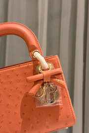Uubags Dior Mini Lady Bag Orange Ostrich Leather with Strap 17x15x7cm - 2