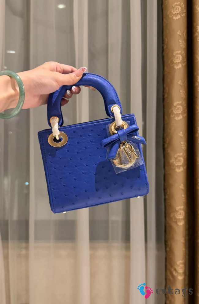 Uubags Dior Mini Lady Bag Blue Ostrich Leather with Strap 17x15x7cm - 1