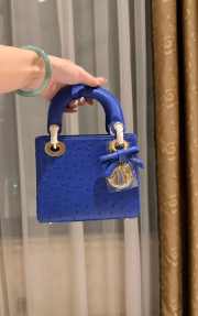 Uubags Dior Mini Lady Bag Blue Ostrich Leather with Strap 17x15x7cm - 3