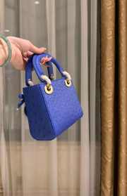 Uubags Dior Mini Lady Bag Blue Ostrich Leather with Strap 17x15x7cm - 6