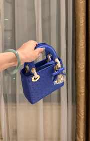 Uubags Dior Mini Lady Bag Blue Ostrich Leather with Strap 17x15x7cm - 4
