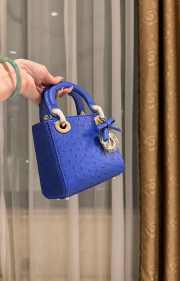 Uubags Dior Mini Lady Bag Blue Ostrich Leather with Strap 17x15x7cm - 2