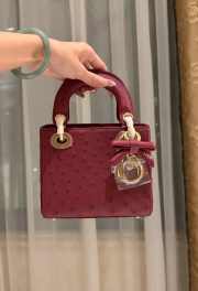 Uubags Dior Mini Lady Bag Burgundy Ostrich Leather with Strap 17x15x7cm - 2