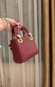 Uubags Dior Mini Lady Bag Burgundy Ostrich Leather with Strap 17x15x7cm - 4