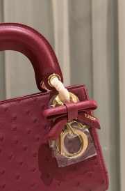 Uubags Dior Mini Lady Bag Burgundy Ostrich Leather with Strap 17x15x7cm - 3