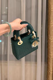Uubags Dior Mini Lady Bag Dark Green Ostrich Leather with Strap 17x15x7cm - 6