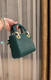 Uubags Dior Mini Lady Bag Dark Green Ostrich Leather with Strap 17x15x7cm - 5