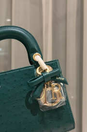 Uubags Dior Mini Lady Bag Dark Green Ostrich Leather with Strap 17x15x7cm - 4