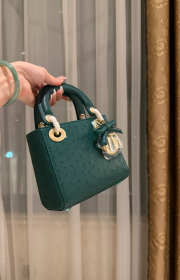 Uubags Dior Mini Lady Bag Dark Green Ostrich Leather with Strap 17x15x7cm - 2