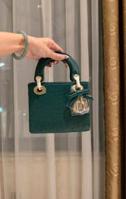Uubags Dior Mini Lady Bag Dark Green Ostrich Leather with Strap 17x15x7cm - 3