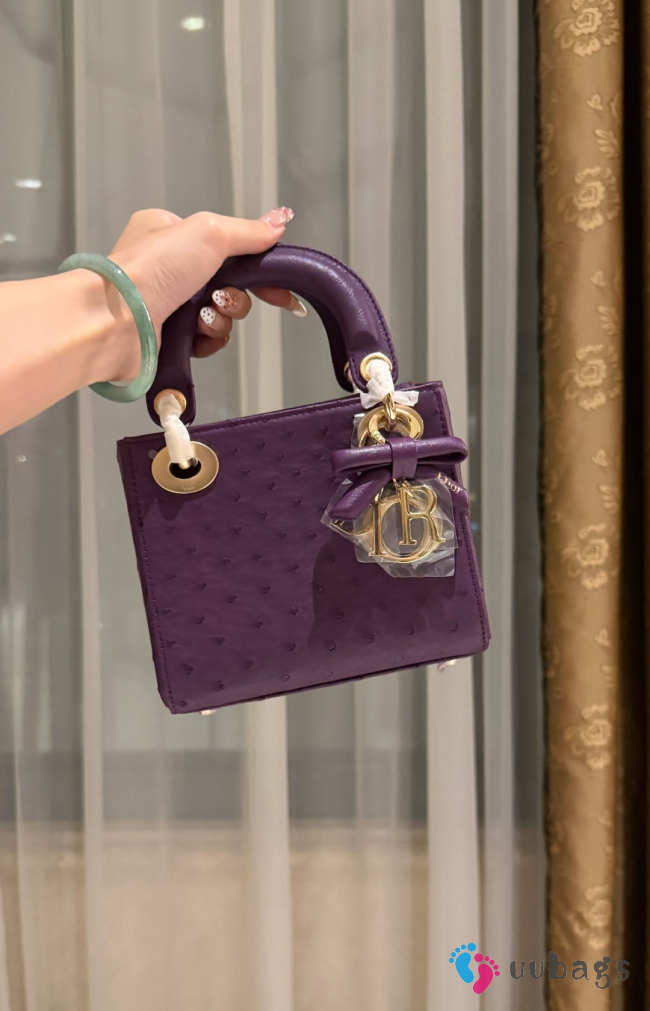 Uubags Dior Mini Lady Bag Purple Ostrich Leather with Strap 17x15x7cm - 1