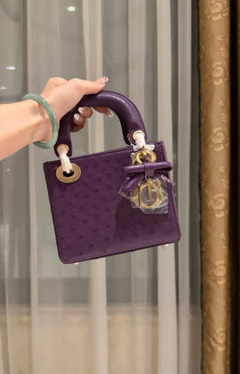 Uubags Dior Mini Lady Bag Purple Ostrich Leather with Strap 17x15x7cm