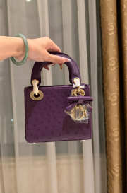 Uubags Dior Mini Lady Bag Purple Ostrich Leather with Strap 17x15x7cm - 5