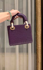 Uubags Dior Mini Lady Bag Purple Ostrich Leather with Strap 17x15x7cm - 6