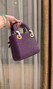 Uubags Dior Mini Lady Bag Purple Ostrich Leather with Strap 17x15x7cm - 4