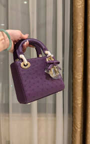Uubags Dior Mini Lady Bag Purple Ostrich Leather with Strap 17x15x7cm - 3