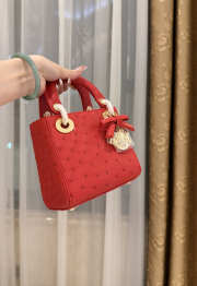 Uubags Dior Mini Lady Bag Red Ostrich Leather with Strap 17x15x7cm - 5