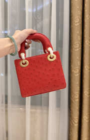 Uubags Dior Mini Lady Bag Red Ostrich Leather with Strap 17x15x7cm - 3