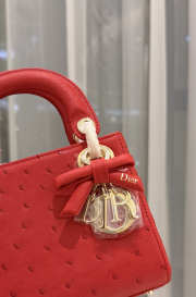 Uubags Dior Mini Lady Bag Red Ostrich Leather with Strap 17x15x7cm - 2