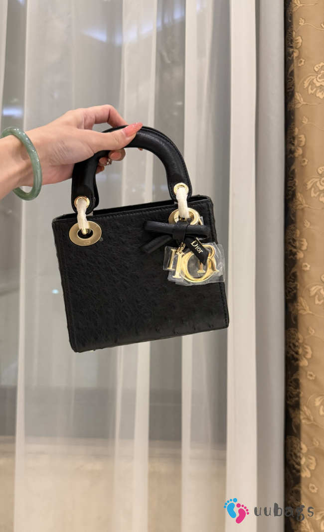 Uubags Dior Mini Lady Bag Black Ostrich Leather with Strap 17x15x7cm - 1