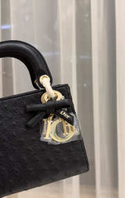 Uubags Dior Mini Lady Bag Black Ostrich Leather with Strap 17x15x7cm - 4