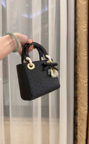 Uubags Dior Mini Lady Bag Black Ostrich Leather with Strap 17x15x7cm - 3