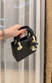 Uubags Dior Mini Lady Bag Black Ostrich Leather with Strap 17x15x7cm - 2
