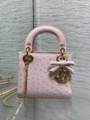 Uubags Dior Mini Lady Bag Pink Ostrich Leather with Strap 17x15x7cm - 1