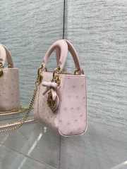 Uubags Dior Mini Lady Bag Pink Ostrich Leather with Strap 17x15x7cm - 6