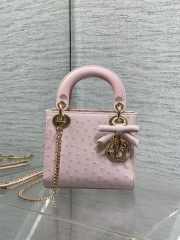 Uubags Dior Mini Lady Bag Pink Ostrich Leather with Strap 17x15x7cm - 3
