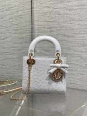 Uubags Dior Mini Lady Bag White Ostrich Leather with Gold Hardware 17x15x7cm - 1
