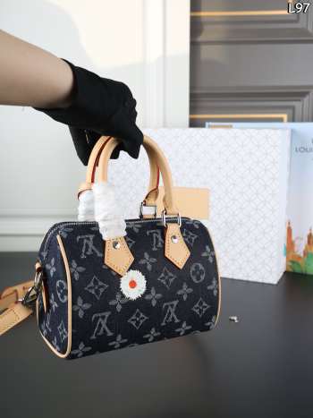 Uubags Louis Vuitton M27557 Speedy 18 Bandoulière Bag Blue Monogram Flowers Denim 18x12x10cm