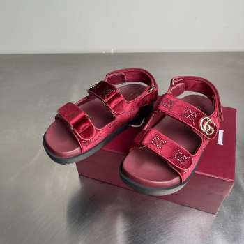 Uubags Gucci Double G Crystal Embellished Sandals In Burgundy