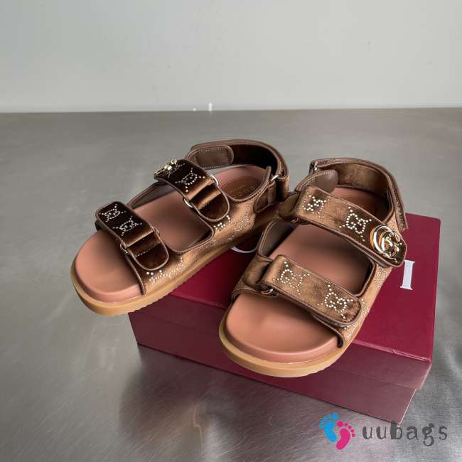 Uubags Gucci Double G Crystal Embellished Sandals In Brown - 1