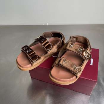 Uubags Gucci Double G Crystal Embellished Sandals In Brown